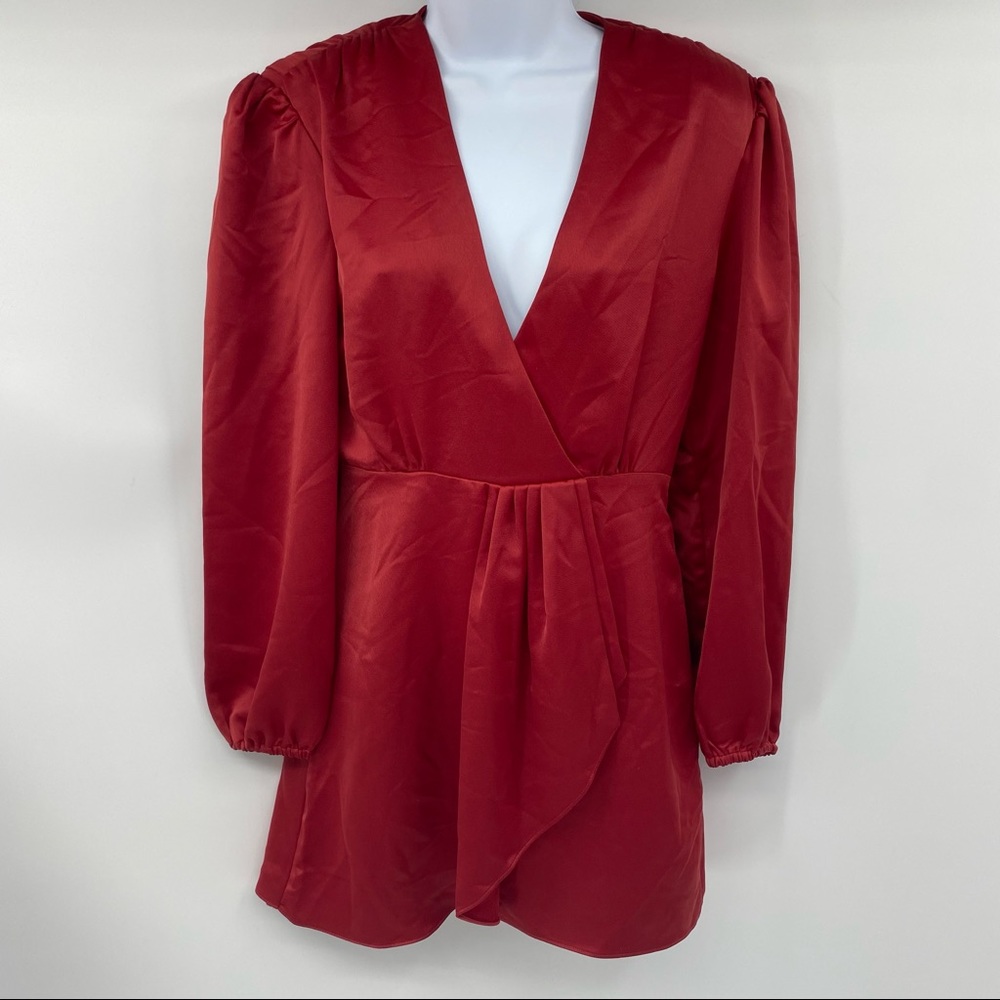 Sandro Red Leana Wrap-effect Satin-crepe Mini Dress 36 = US XS New - Picture 4 of 16
